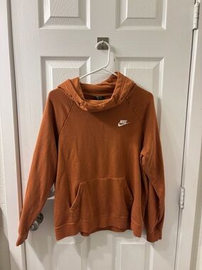 Nike Rust Orange Pullover Hoodie with Turtleneck-like Collar